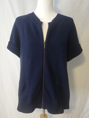 Chaps Navy Zip-Front Short Sleeve Knit Cardigan